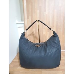 PRADA Tessuto Nylon Sport Shoulder Hobo Bag Black